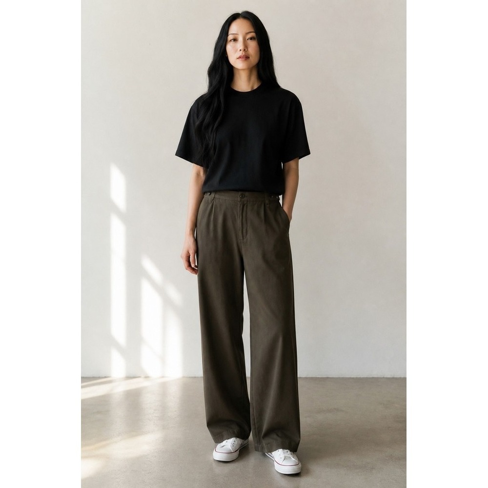 J. Jill Wearever Pants Petite Large Olive Green Pull-On capsule minimalist wide